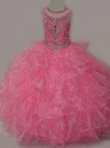 Rose Pink Ball Gown Scoop Beaded Bodice Lace Up Little Girl Pageant Dress