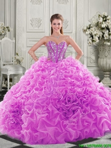 Cheap Visible Boning Beaded Bodice Fuchsia 15 Quinceanera Dresses with Ruffles