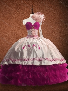 Customized Fuchsia and White Quinceanera Dress with Ruffled Layers and Pattern