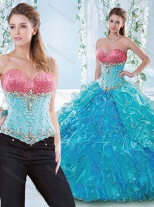 Discount Beaded Bodice and Ruffled Detachable Sweet 16 Dress in Organza