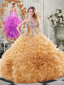 Exclusive Organza Champagne Sweet 16 Dress with Beading and Ruffles