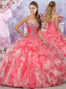 Latest Visible Boning Beaded and Applique Organza 15 Quinceanera Dresses in Two Tone