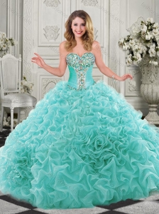 Modern Beaded and Ruffled Chapel Train 15 Quinceanera Dresses in Organza