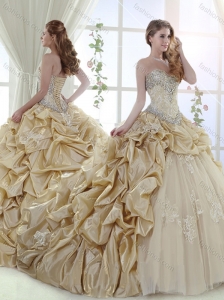 New Style Applique and Bubble Champagne 15 Quinceanera Dress in Tulle and Taffeta