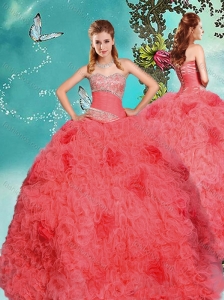 New Style Big Puffy Coral Red Quinceanera Dress with Beading and Ruffles