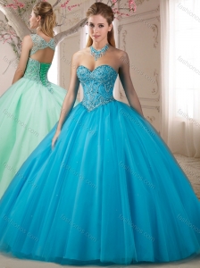 Beautiful Beaded Bodice Baby Blue Quinceanera Dress with Detachable Straps