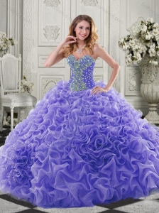 Best Puffy Skirt Beaded and Ruffled Lavender Sweet 16 Dress in Organza