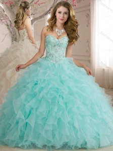 Best Selling Beaded and Ruffled Organza Quinceanera Dress in Apple Green