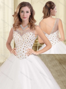 Cheap See Through Scoop White Sweet 16 Dress with Beaded Bodice