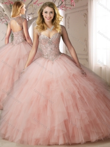 Discount Puffy Skirt Baby Pink Quinceanera Dress with Appliques and Ruffles