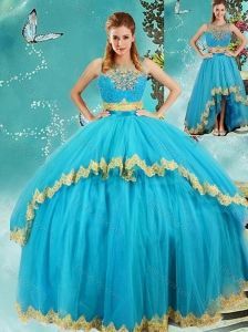 Fashionable Beaded and Applique Detachable Quinceanera Skirts in Baby Blue