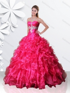 Fashionable Organze Hot Pink Quinceanera Dress with Beading and Ruffles
