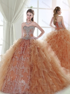 Gorgeous Applique and Ruffled Detachable Quinceanera Dresses in Champagne and Rust Red