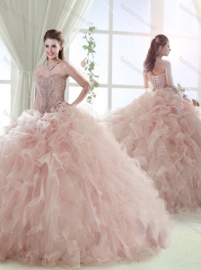 Gorgeous Sweep Train Baby Pink Detachable Quinceanera Skirts with Beading and Ruffles
