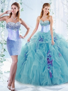 Latest Aquamarine Detachable Quinceanera Gowns with Beaded Bust and Ruffles