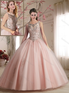 Lovely See Through Scoop Light Pink Quinceanera Dress with Beading