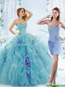 Low Price Aque Blue Perfect Quinceanera Dresses with Beading and Ruffles