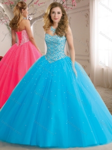 New Style Beaded Bodice Tulle Quinceanera Dress in Baby Blue
