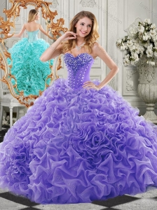 New Style Organza Lavender Quinceanera Dress with Beading and Ruffles