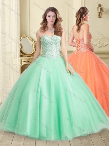 Pretty Really Puffy Apple Green Quinceanera Dress with Beaded Bodice