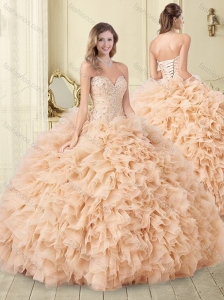 Unique Champagne Tulle Quinceanera Dress with Beading and Ruffles