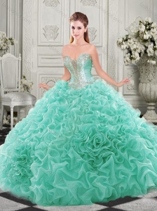 Unique Chapel Train Beaded and Ruffled Quinceanera Dress with Detachable Straps