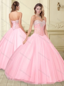 Visible Boning Beaded Sweetheart Quinceanera Dress in Baby Pink