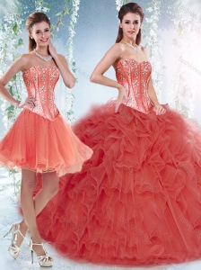 Beautifu Coral Red Perfect Quinceanera Dresses with Beading and Ruffles