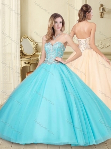 Romantic Beaded Tulle Lace Up Sweet 16 Quinceanera Dress in Aqua Blue