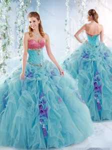 Wonderful Aqua Blue Perfect Quinceanera Dresses with Ruffles and Beading