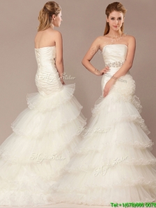 2016 Exquisite Mermaid Beading and Ruffles Layers Wedding Dresses with Brush Train