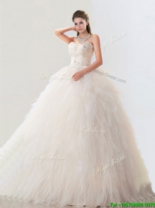 2016 Fashionable Deep V Neckline Wedding Dresses with Beading and Ruffles
