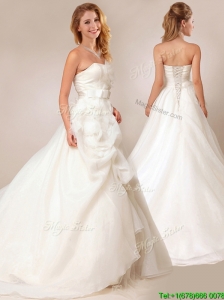 2016 Lovely Princess Bowknot and Ruffled Wedding Dresses with Court Train