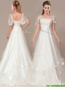 Beautiful Square Laced and Applique 2016 Wedding Dresses with Brush Train