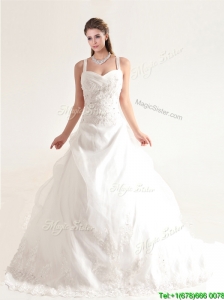 Beautifu Spaghetti Straps Court Train Wedding Dresses with Beading and Appliques