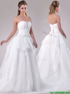 Beautiful A Line Strapless Sequined Wedding Dress in Tulle