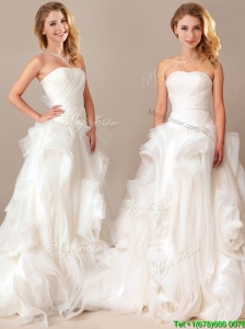 Beautiful Ball Gown Sweetheart Ruched and Rolling Flowers Wedding Dresses with Brush Train