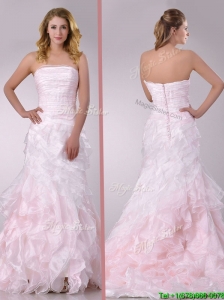 Beautiful Sweep Train Ruffled Light Pink Wedding Dress in Organza