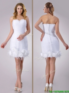 Beautiful Sweetheart Short Satin Wedding Dress with Beading and Rolling Flowers