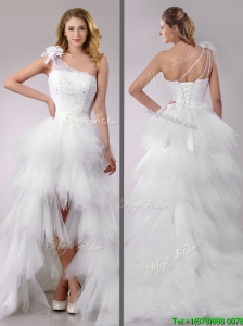 Popular High Low Beaded and Ruffled Wedding Dress with Detachable Skirts