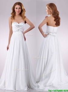 Popular Sweetheart Brush Train Beaded Wedding Dress in Chiffon