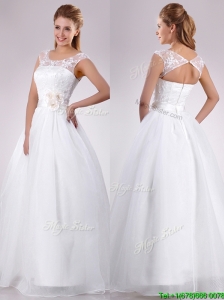 Pretty See Through Scoop Organza Beautiful Wedding Dress with Hand Crafted