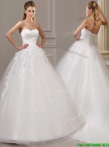 Popular Ball Gown Court Train Wedding Dresses with Appliques and Ruching