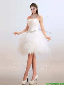 Popular Ball Gown Short Wedding Dresses with Feather and Beading