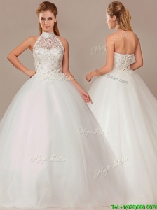 Fashionable Ball Gown High Neck Wedding Dresses with Beading and Appliques