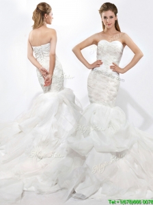 Modest Mermaid Sweetheart Ruffles Wedding Dresses with Court Train