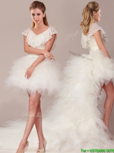 Popular Laced and Ruffled Detachable Wedding Dresses with High Low