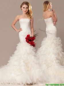 Popular Mermaid Court Train Wedding Dresses with Ruffles