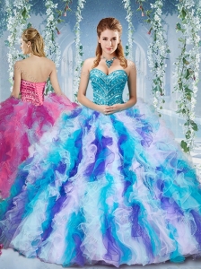 Gorgeous Rainbow Colored Big Puffy 15 Quinceanera Dress with Beading and Ruffles