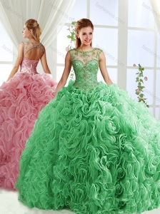 See Through Beaded Scoop Detachable Quinceanera Skirt with Rolling Flower